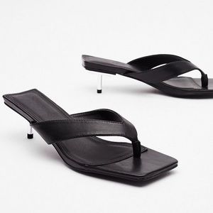 Nasty Gal thong sandal with metallic heel